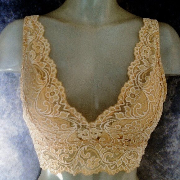 Lace Bralette Deep V Neck Wireless Bralette with Support - Buff - M - Picture 2 of 9